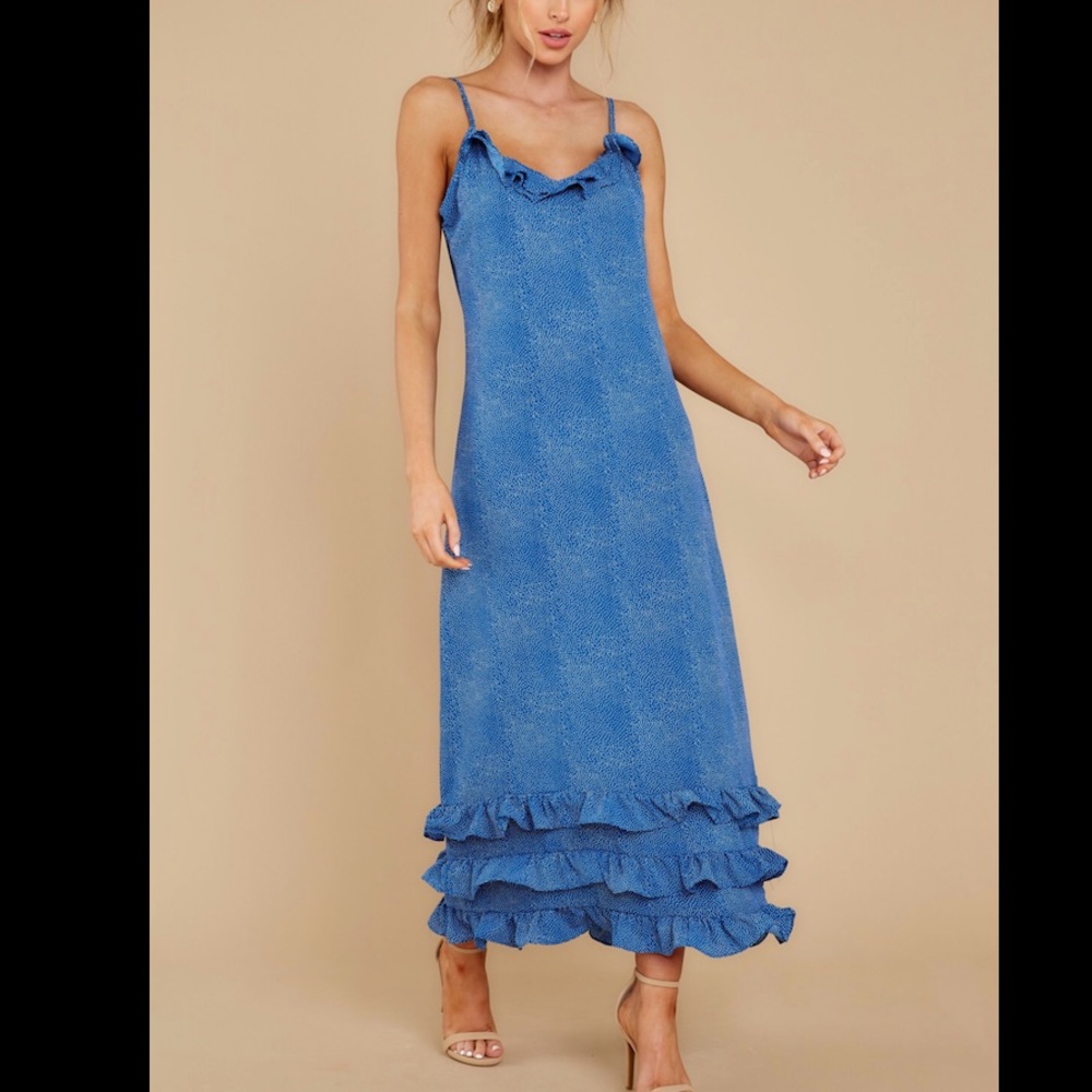 Blue and white midi dress